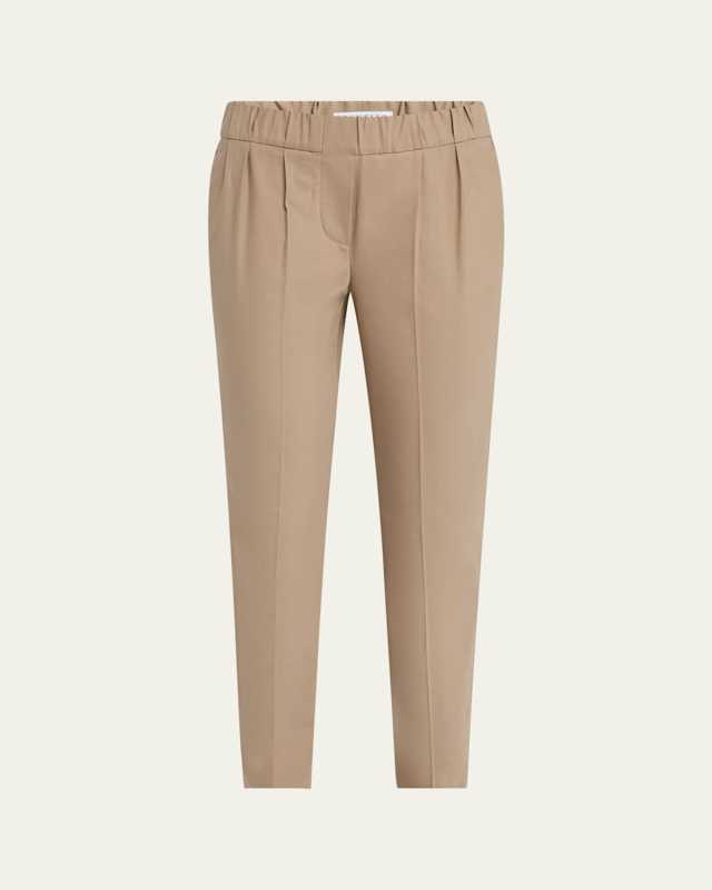 Cotton Slim-Leg Ankle Pull-On Pants